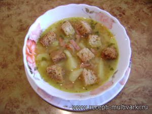 Суп гороховый с копченой колбасой в мультиварке